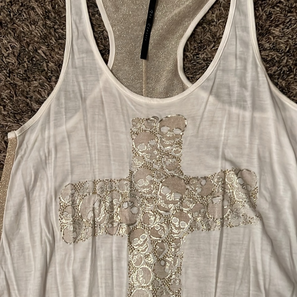 Sheer Gold & Cream oversized tank - Skull Design Size Large